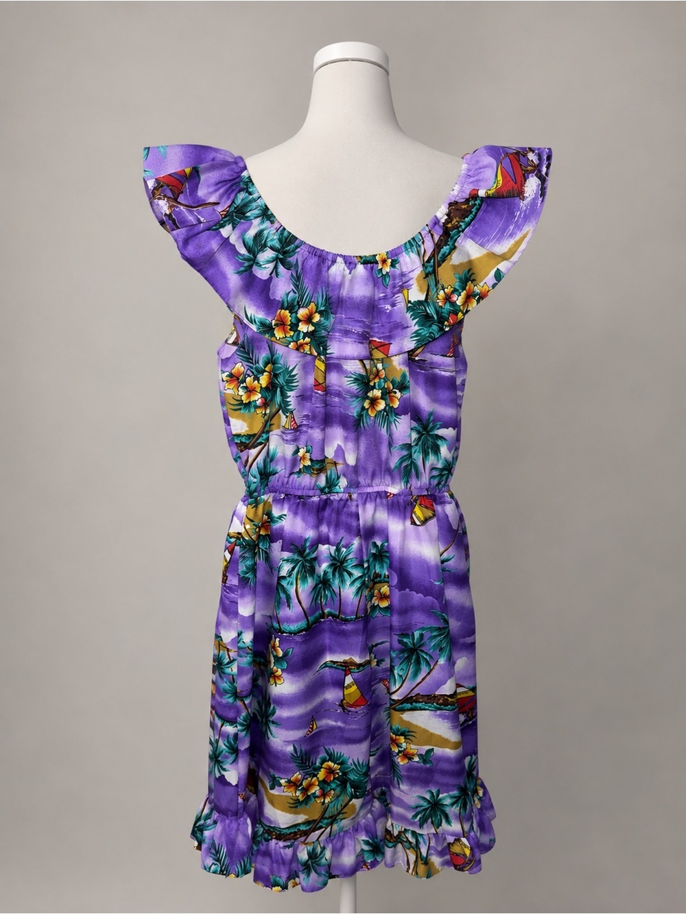 Helena Purple Tropical Ruffle Mini Dress
